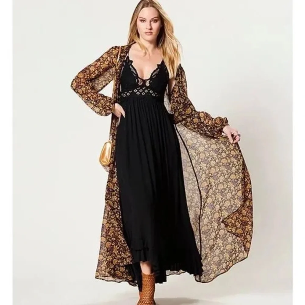 Free People One Adella Maxi Slip Dress Black - Large - New